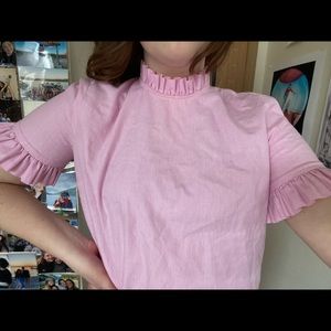 J Crew Pink shirt with ruffled sleeves!